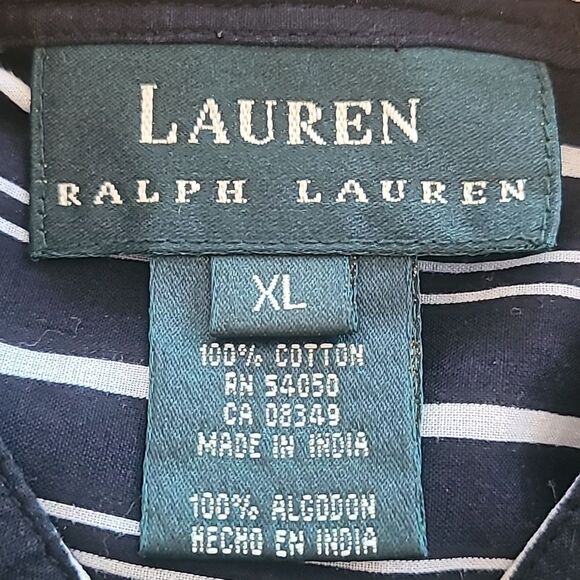 Lauren Ralph Lauren Shirt Top Striped Cotton Button Up Mandarin Collar Size XL - Picture 8 of 8